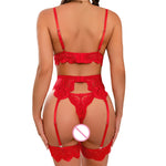 Summer Hot Erotic Lingerie Women Bra And Panty Garters 3 Piece Transparent Sexy Costumes Sexi Women's Underwear Set Plus Size