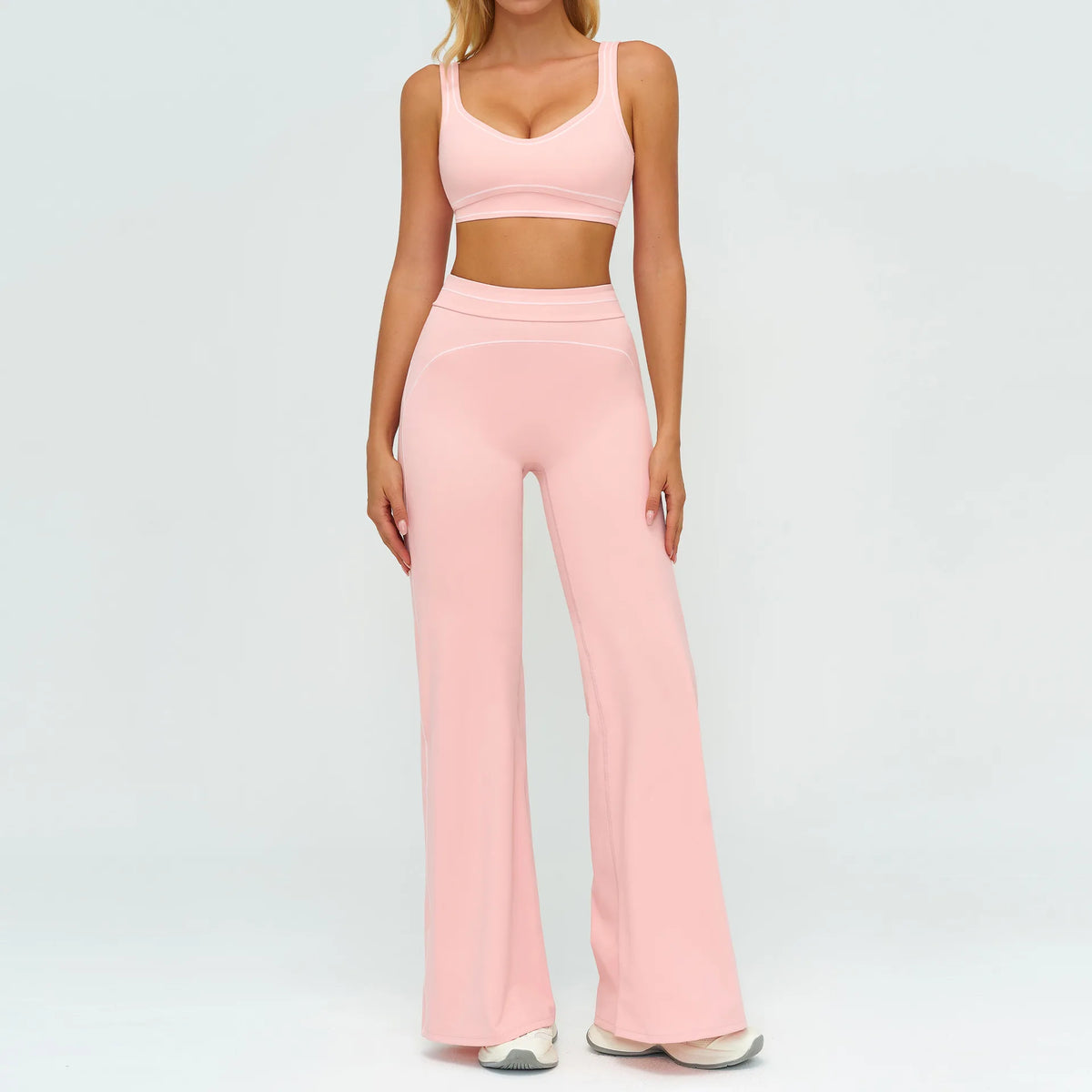 2PCS Yoga Set Gym Clothes Outdoor Sports Outfits Women Tracksuit Gym Fitness Suits Workout Long Sleeved Flared Pants Sportswear