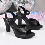 Women Classic Comfort Black Patent Leather Peep Toe High Quality Sandal Shoes Lady Fashion