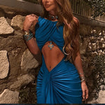 Sexy Hot Girl Party Dresses Solid Color Hollow Out Folds Package Hip Slim Sleeveless Long Dress Lady Club Parties Prom Vestidos