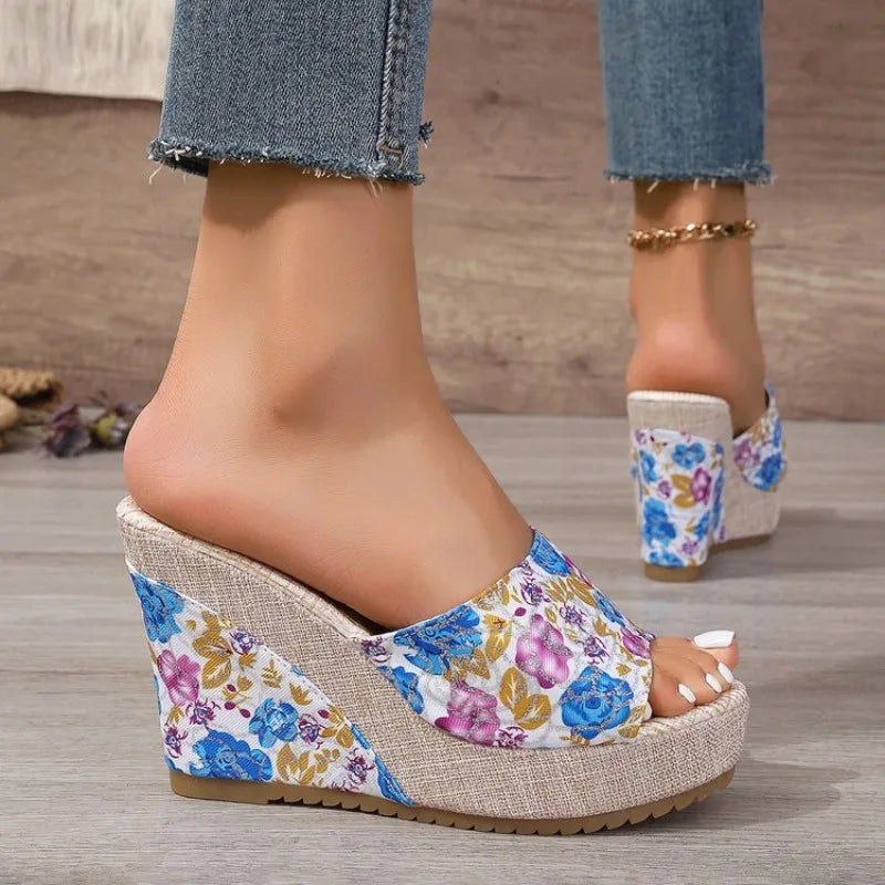 2026 New Women Shoes Fashion Shoes Casual Flip Flops SummerPrint Peep Toe Wedge Slippers