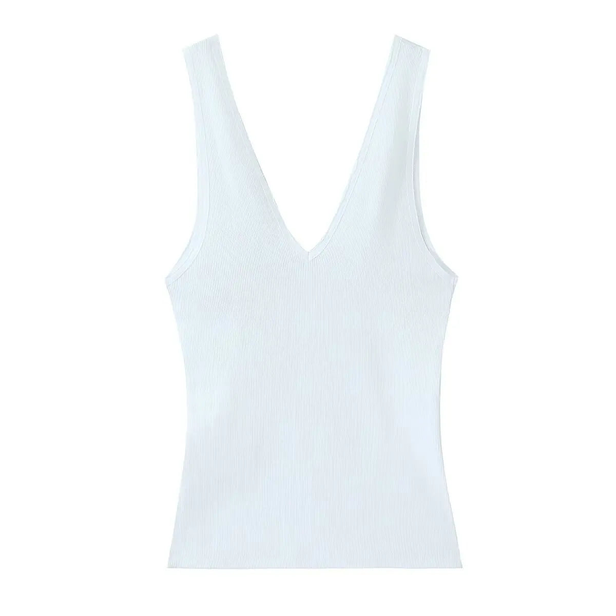 Women's Fashionable Casual V-neck Ribbed Top Multicolor Ribbed Deep V Neck Sleeveless Top Slim Fit Casual Top For Women ZEPW