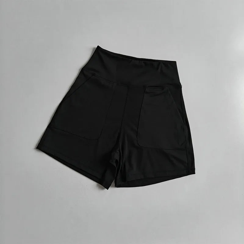 Women's High-Waisted Yoga Shorts with Pockets Quick-Drying Breathable for Summer Outdoor Training Running Pilates Fitness