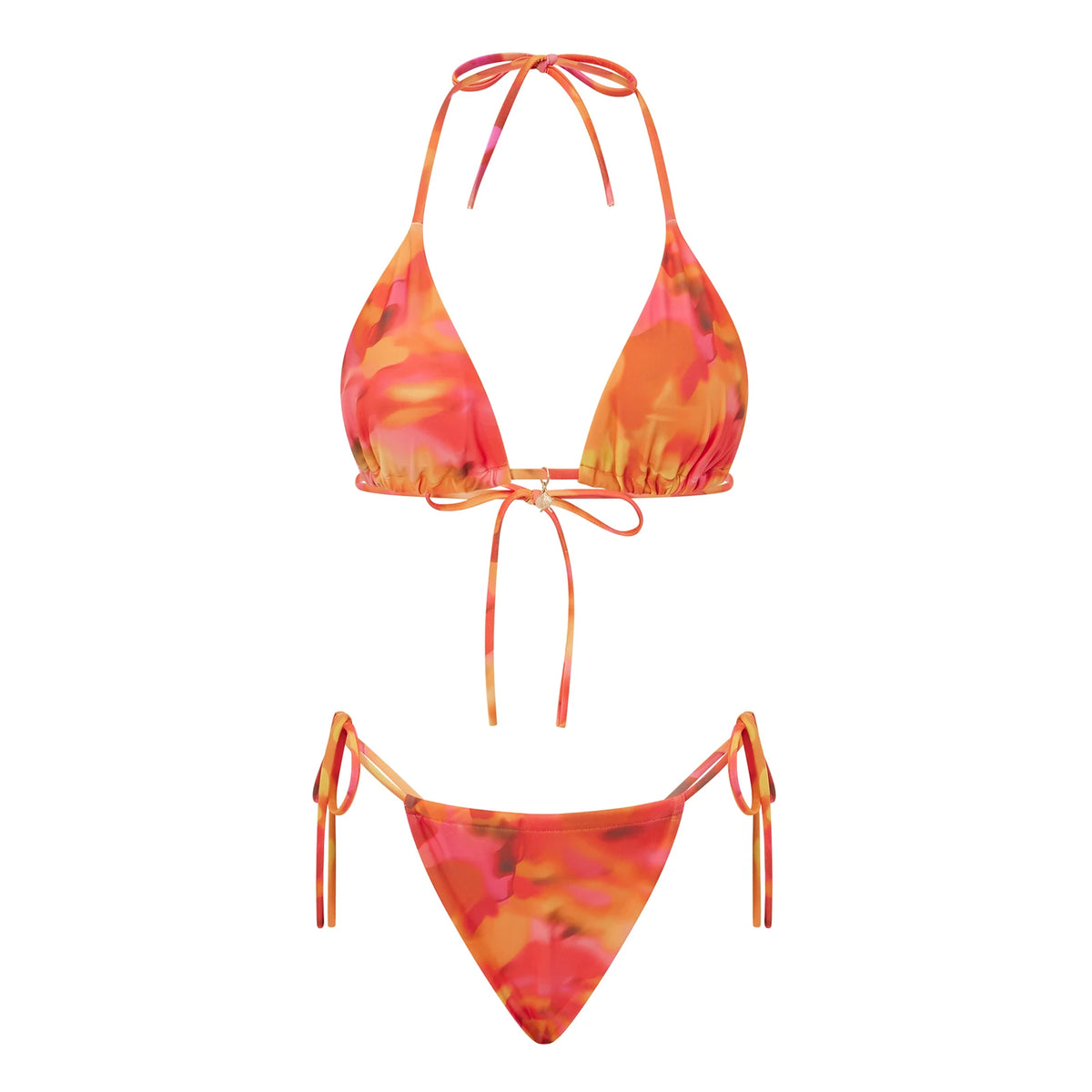 Combhasaki Women's Y2K Goth 2Pieces Tie-up Bathing Suits Sleeveless Halter Neck Backless Floral Bra + Low Waist Thong Swimsuits