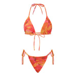 Combhasaki Women's Y2K Goth 2Pieces Tie-up Bathing Suits Sleeveless Halter Neck Backless Floral Bra + Low Waist Thong Swimsuits