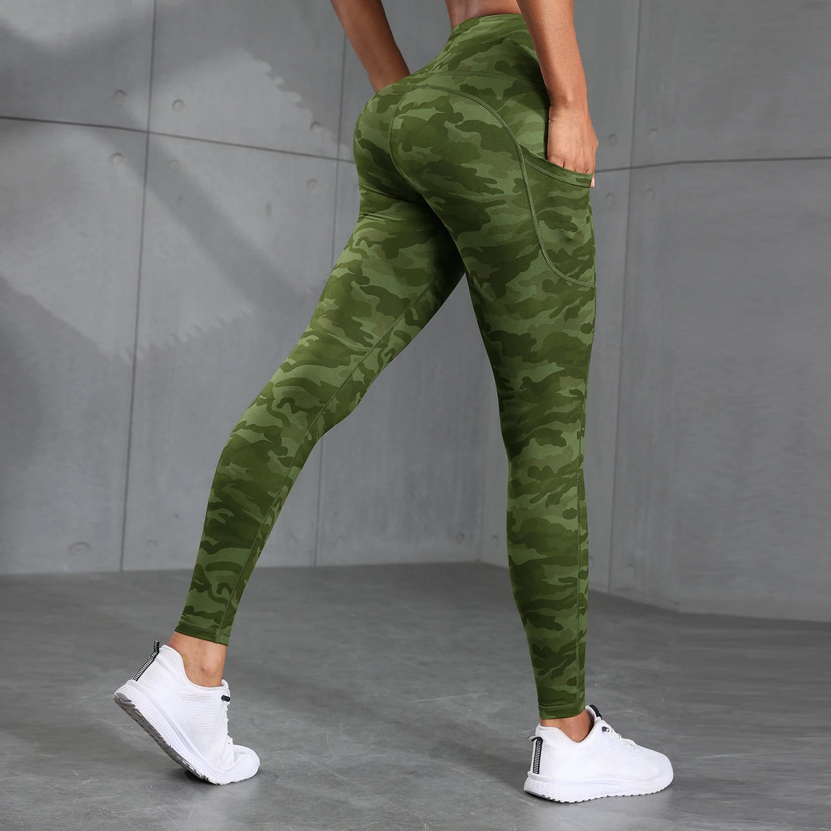 Camouflage Pockets High Waist Women Gym Leggings Casual Elastic Outdoors Pants High Street Style Workout Running Pants