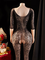 Hot Sexy Lingerie Women Erotic Bodystocking Crotchless Long Sleeve Hollow Fishnet Full Body Stockings Open Crotch Sex Clothes