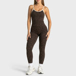 2Pcs Women Leopard Print Yoga Outfit Adjustable Strap Camisole Top High Waist Stretch Leggings Sports Pilates Workout Suit
