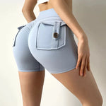 Nude High-Waisted Women's Yoga Fitness Shorts with Pockets Peach Hip Sports Fitness Running Training Gym Active Leggings
