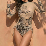 S - XXL Long Sleeve Flower Printed Bikini Female Swimsuit Women Swimwear Two-pieces Bikini set Bather Bathing Suit Swim V8062