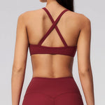 Solid Color Soft Cross Back Fitness Bra Women Tights Yoga Vest High Strength Shockproof Gym Sports Top Push Up With Chest Pad