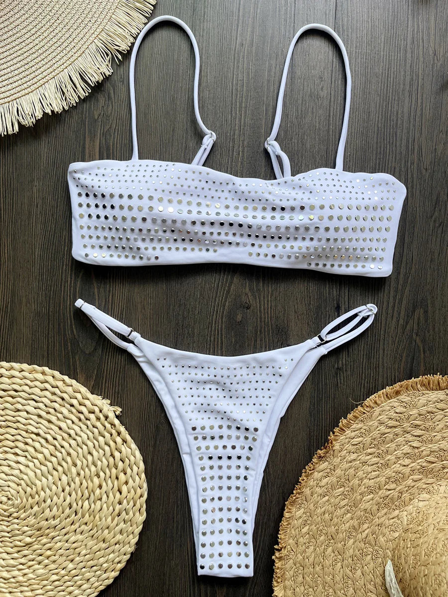 2026 Shiny Sequins Bandeau Bikini Women Swimwear Female Swimsuit Two-pieces Bikini Set Bather Bathing Suit Swim Lady Beachwear