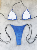 Sexy Triangle Bikini 2025 Women Blue Metal Chain Push Up Micro Swimsuit Summer Bathing Suit Tie Side Thong Swimwear Biquini