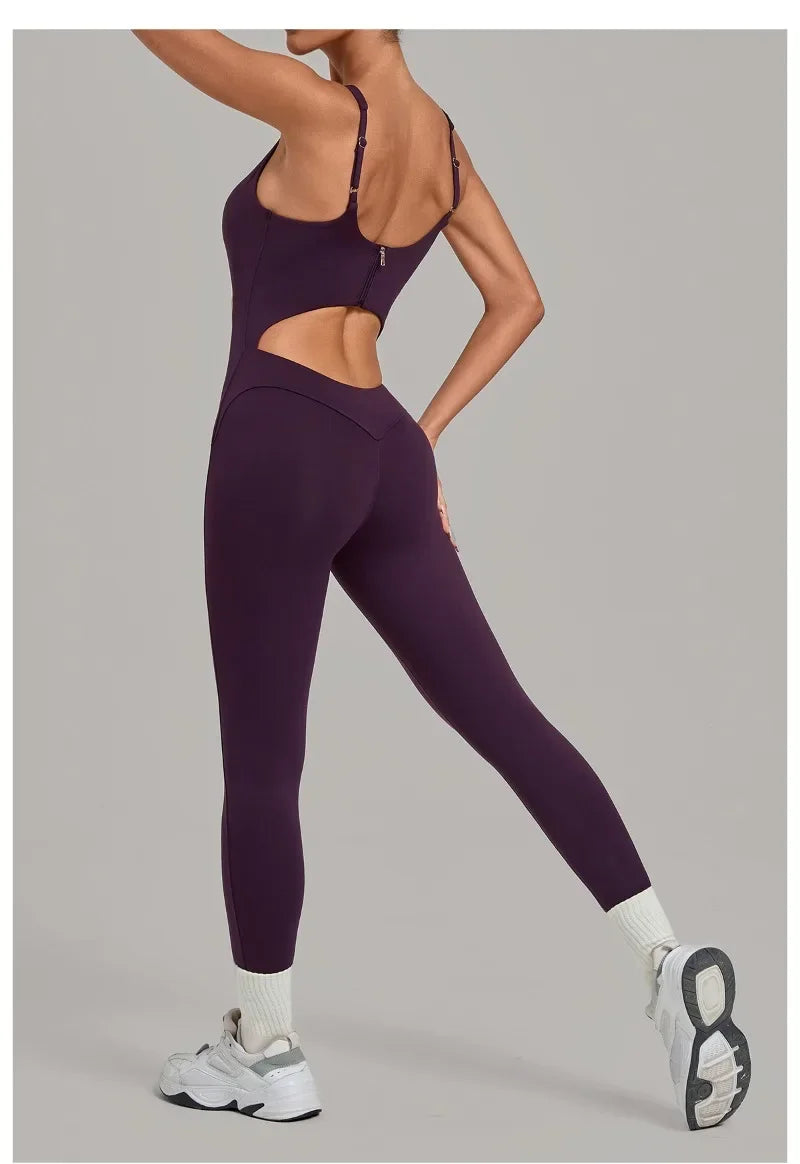 Women's Seamless Yoga Jumpsuits Sports Gym Fitness Backless Sleeveless Hip-lifting Pants One-piece Training Workout Bodysuits