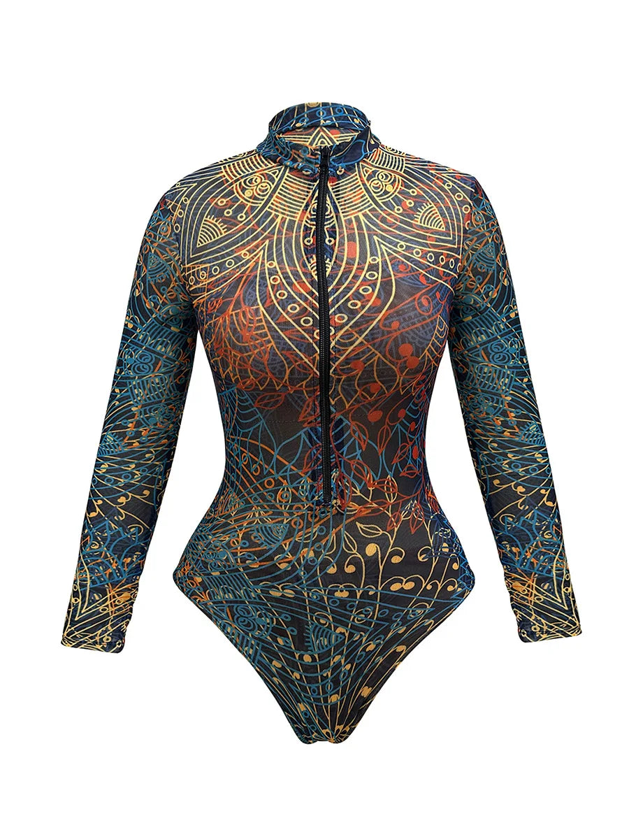 Vintage Leaves Print SPF Sunscreen Pants Swimwear Sets Women Long Sleeve Zipper Bathing Suit Sun Protect One Piece Swimsuit 2026