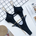 DEKA Chain Swimwear Women's New Hollow Out Metal One-piece Swimsuit High Elasticity Beach Vacation Style Halter Bikini Female