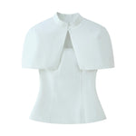 Women's Fashion Casual Shawl-Style Waist-Cinching Top Solid Color For Woman Elegant Cape Sleeve Top For Women White Black 81FF