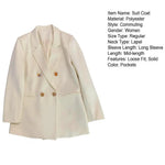 Women Suit Coat Lapel Long Sleeve Double Placket Suit Jacket with Pockets Solid Color Loose Fit Mid-length Business Outerwear