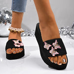 Pink Crystal Butterfly Platform Slippers Women 2026 Summer Slip On Wedge Sandals Woman Lightweight Thick Sole Casual Slides 42