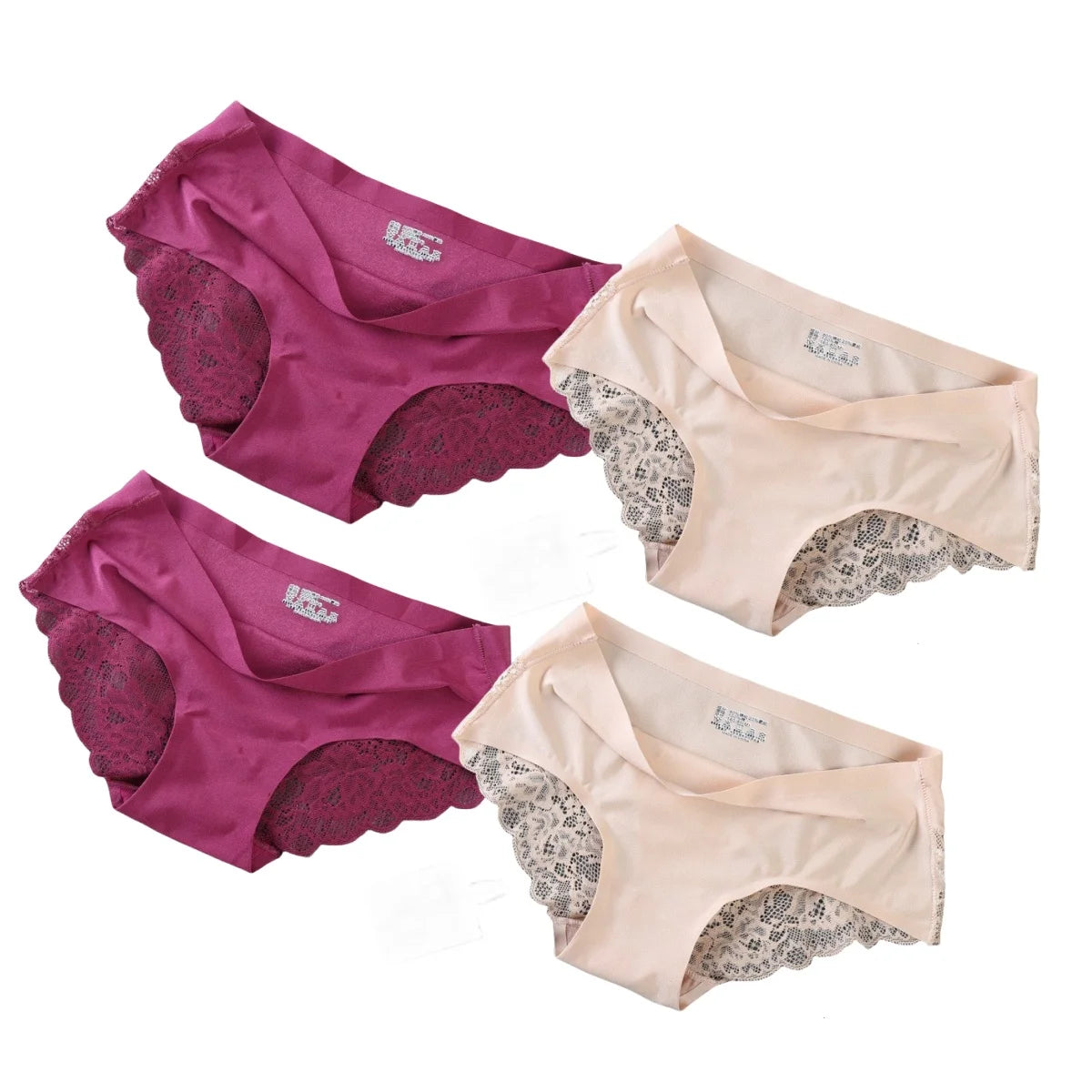 4Pcs/Set Panties Sexy Briefs Lace Trims Panties For Women Comfort Breathable Panty Low-Rise Lingerie M-XXL Ice Silk Underwear