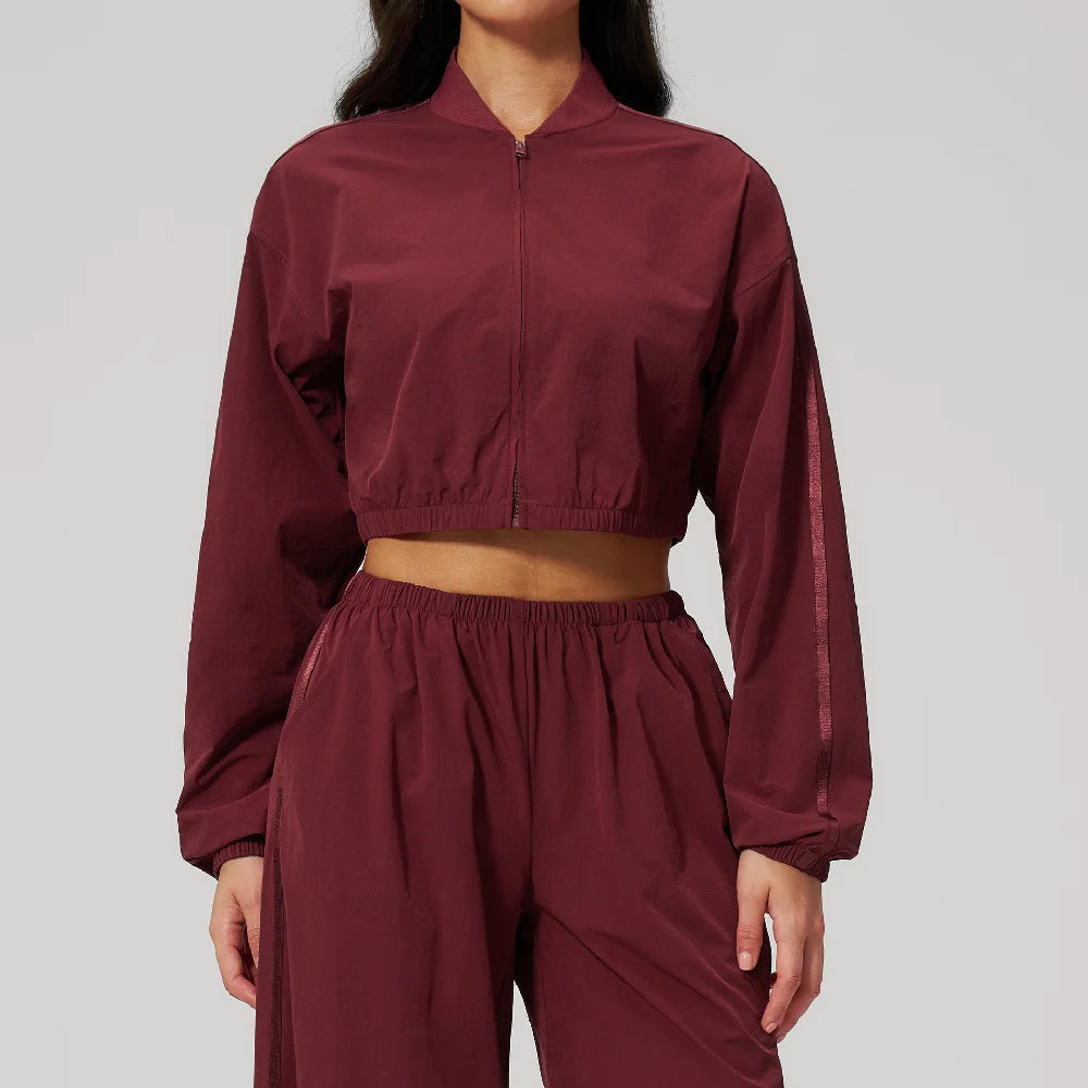 Women Loose Short Yoga Jacket Sun Protection Outdoor Fitness Coat Female Casual Long Sleeve Sports Shirts Gym Workout Jacket
