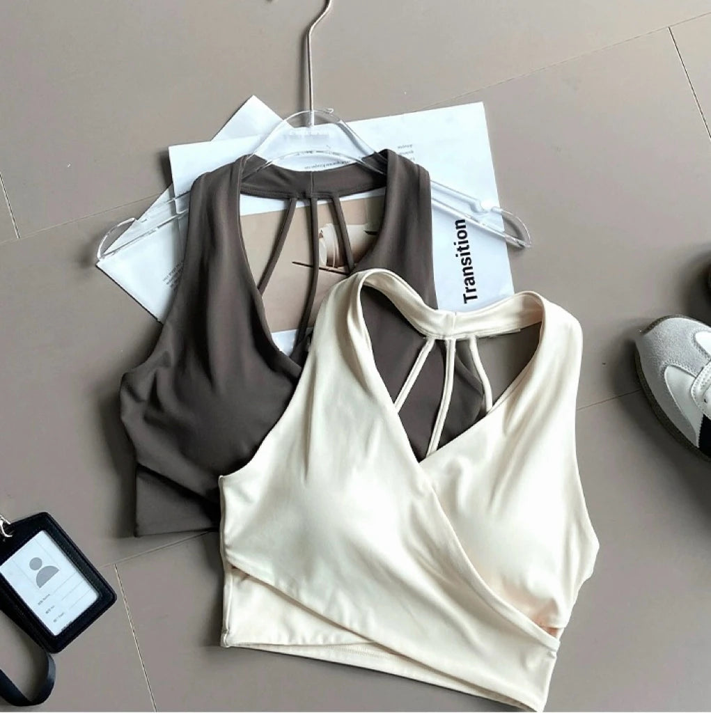 Women's Cross Back Sports Bra Shock Resistant Gathered Sexy Gym Running Bra Summer Yoga Vest Outdoor Comfortable Fitness Wear