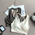 Women's Cross Back Sports Bra Shock Resistant Gathered Sexy Gym Running Bra Summer Yoga Vest Outdoor Comfortable Fitness Wear