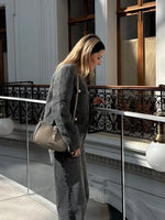 Foridol Tweed Knitted Dark Grey Blazer Coat Women Autumn Winter Gingham Short Coat Office Lady Vintage Buttons Veste
