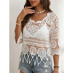 Half Sleeve Hollow Out Solid Crochet Knitted Tunic Beach Cover Up Cover-ups Beach Dress Beach Wear Beachwear Female Women V8401