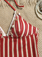 Vintage Red Striped Two Piece Bikini Set 2026 Women Shell Starfish V Neck Top High Waist Swimsuit Beach Bathing Suit Swimwear