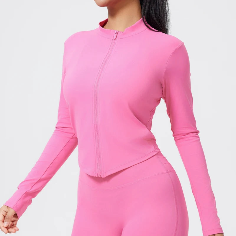 DIAS FIT JOY Nylon Fitness Jacket for Women Quick Drying Tight Zipper Sports Long Sleeved Outerwear for Running Yoga Outerwear