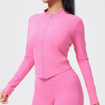DIAS FIT JOY Nylon Fitness Jacket for Women Quick Drying Tight Zipper Sports Long Sleeved Outerwear for Running Yoga Outerwear