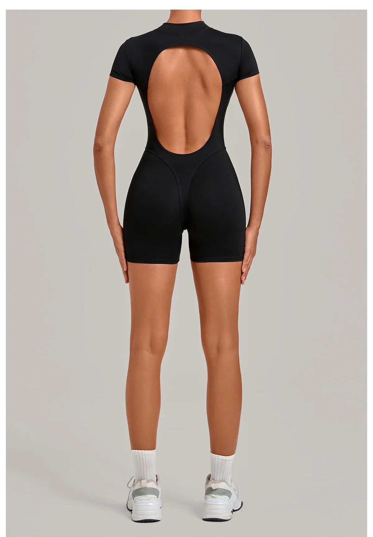 Half-zipper Slimming Yoga Jumpsuit Women Hollow Out Backless Sports One Piece Suits Short Sleeve Butt Lifting Tight Overalls