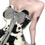 Black And White Cow Sexy Dress Cute Pure Desire Role-Play Nightdress Off-the-shoulder Charming Mini Dress For Woman Elegant FGG3