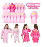 6-12Pcs Spa Girls Party Birthday Squad Robes Girl Kimono Spa Robe Pajama Party Favors Soft Satin Bathrobe for Kid Birthday Decor
