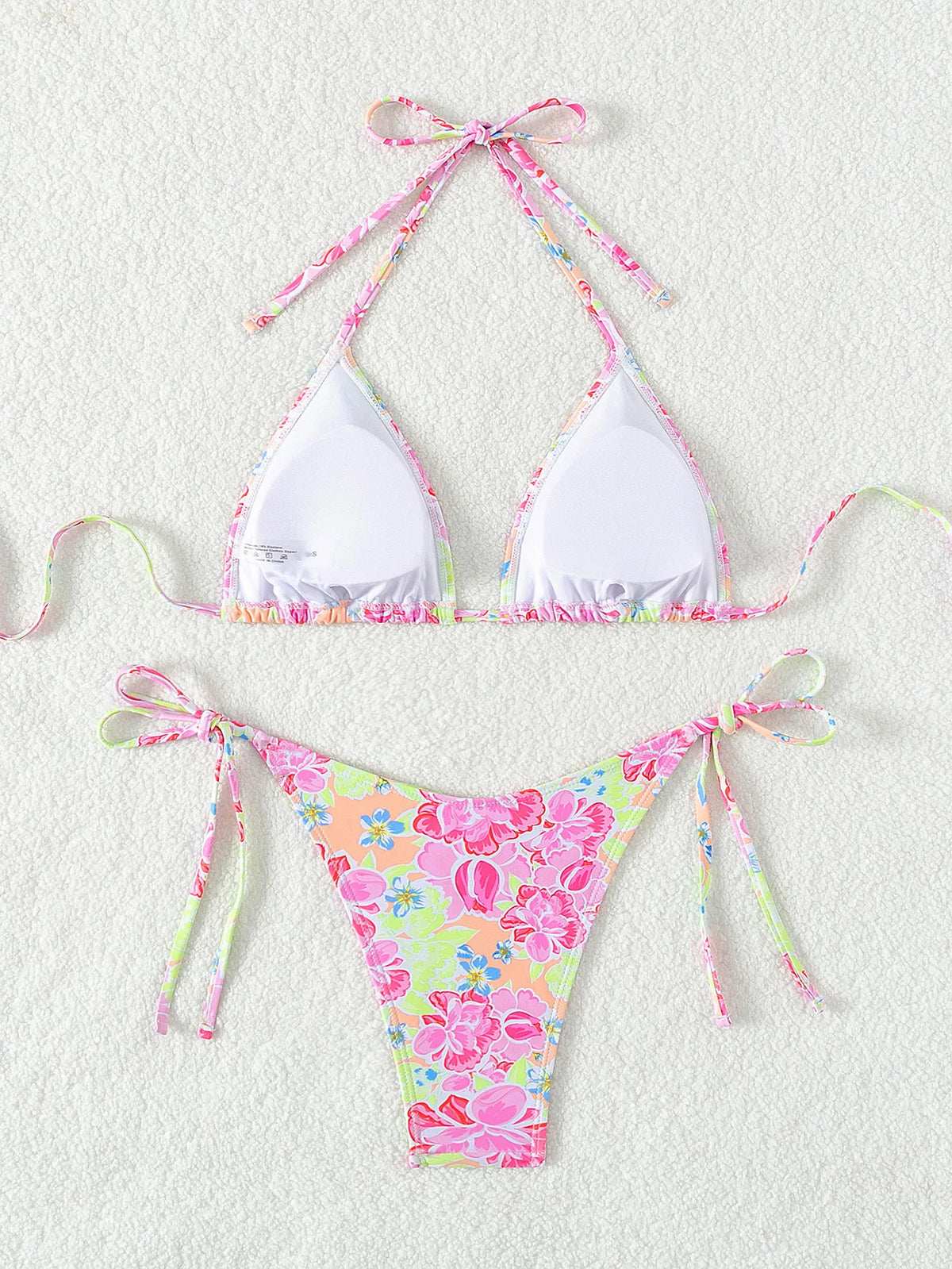 Blue Floral Print 2 Piece Micro Bikini Set for Women 2025 New Push Up Bra Thong Swimsuit Beach Bathing Suit Holiday Swimwear