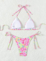 Blue Floral Print 2 Piece Micro Bikini Set for Women 2025 New Push Up Bra Thong Swimsuit Beach Bathing Suit Holiday Swimwear