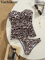 S - XL Leopard Tankini Bandeau Bikini Female Swimsuit Women Swimwear Two-Pieces Bikini Set Padded Bather Bathing Suit Swim V7524