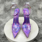 Laser Purple Women Sexy Summer Sandals PVC Pointed Toe Shoes 2023 Newest Slingback Shoes Thin Heels Party Ankle Buckle Ladies