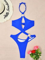 Sexy Tummy Cut Out Halter Women Thong Swimwear One Piece Swimsuit Female High Cut Monokini Rings Bathing Suit Swim Beach Wear