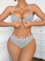 Letter strap Women's underwear set with Push up and Rib Knit underwire Women Bra Panties Letter Comfort lingerie set