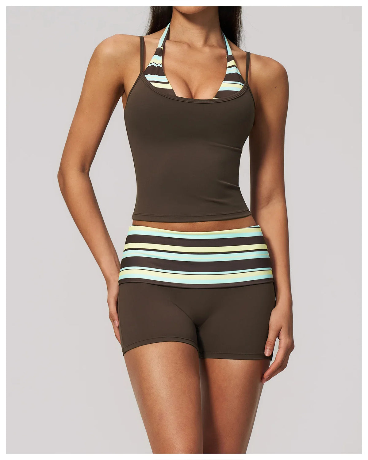 Summer Striped Polka Dot Contrast High Waist Yoga Shorts Hip Lifting Sports Tights Outdoor Workout Fitness Gym Running Pants