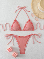 Halter Triangle String Bikinis 2026 Women Sexy Striped Swimsuit RuffleSwimwear Female Bathers Bathing Swimming Swim Suit