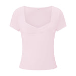 New Women T-shirt Summer Solid Color Short Sleeve Square Neck Slim Fit Crop Tops Casual Elegant Basic Tee Shirts