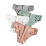 4Pcs/Set Cotton Panties Women Low Rise Briefs Breathable Underwear Solid Color Lace Trims Panty Female Underpants Sexy Lingerie