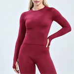 HISTELLO Defy Long Sleeve Top Women Fitness Pilates Clothes Seamless Round Neck Sports Shirt Slim Fit Activewear Gym Workout Top