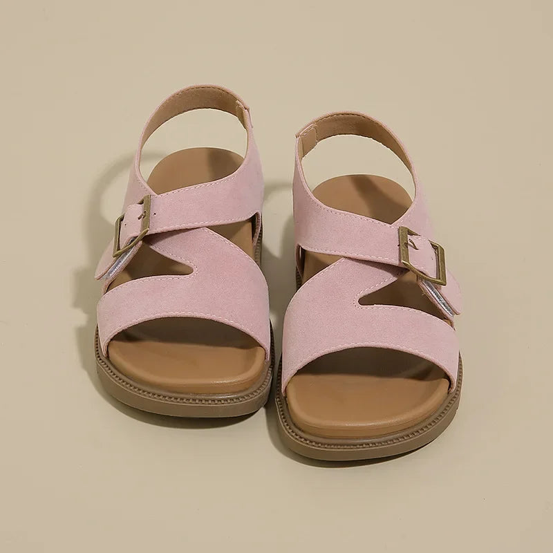 Women Sandals Summer New Solid Color Open Toe Flat Casual Slippers Buckle Fashion Outdoors Beach Sandals Sandalias De Mujer
