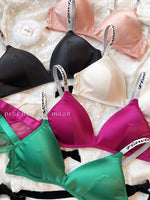 Ice Silk Comfort Underwear Set Women Sexy Deep V Push Up Bra Set Shoulder Strap Letters Adjustable Brassiere and Lace Panties