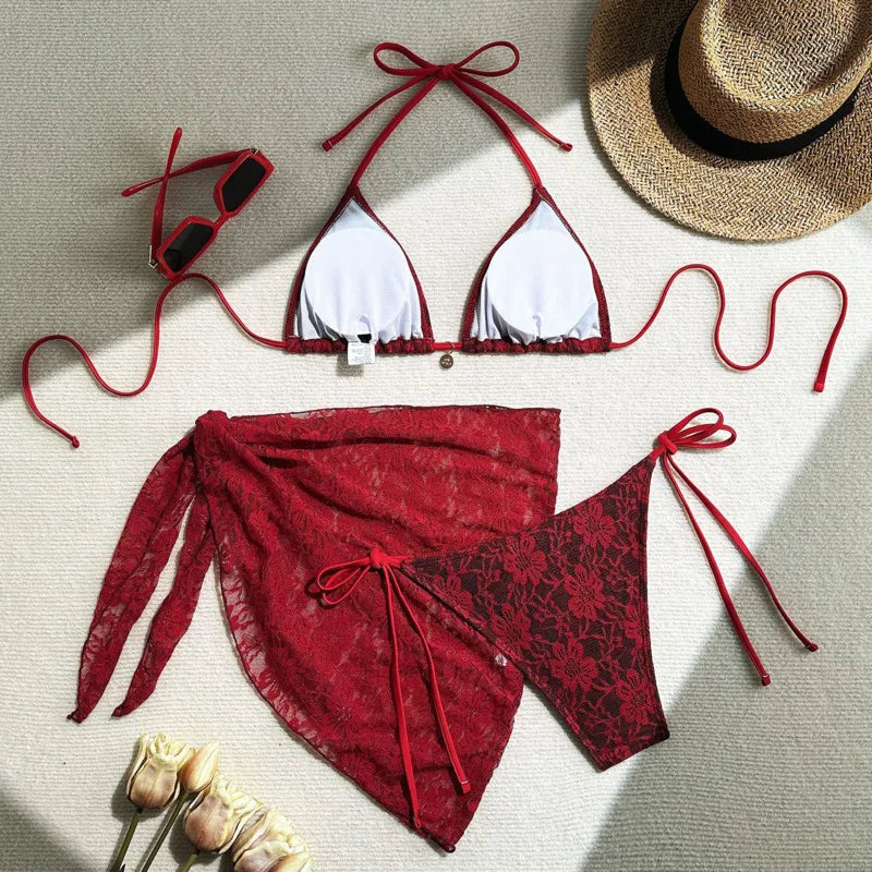 Mesh Sexy Bikinis Female Swimsuits Women Three-Piece Swimwear Beach Swimming Wear Bathing Suits Brazilian Bikini Set Pool Bather