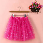 Womens Summer New Tulle Tutu Skirt Elastic Waist Silver Star Print Layered Mesh Mini Skirt Fluffy Carnival Party Dance Skirts